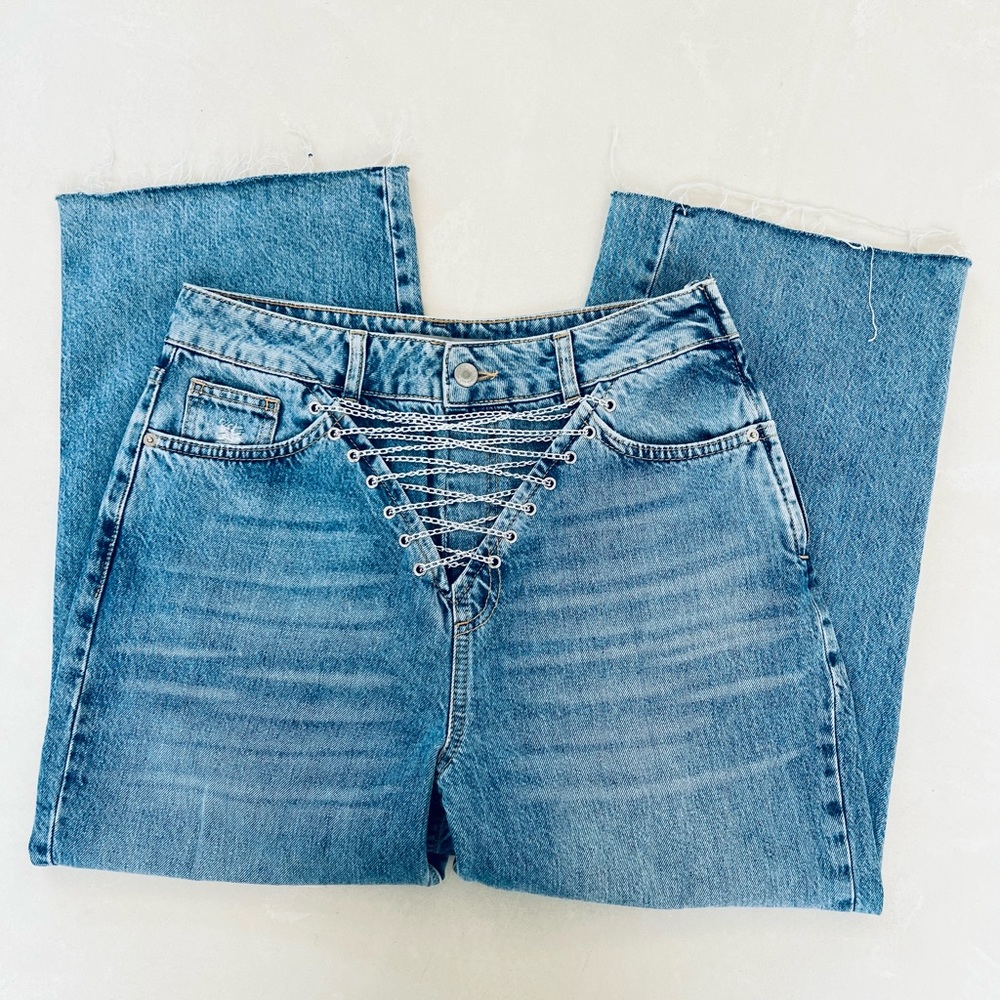 Topshop Moto Wide Leg Front Chain Jeans 30
